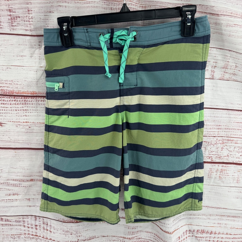 Patagonia Board Shorts Stretch Boys Size 14 Striped Nylon Swim Trunks Youth